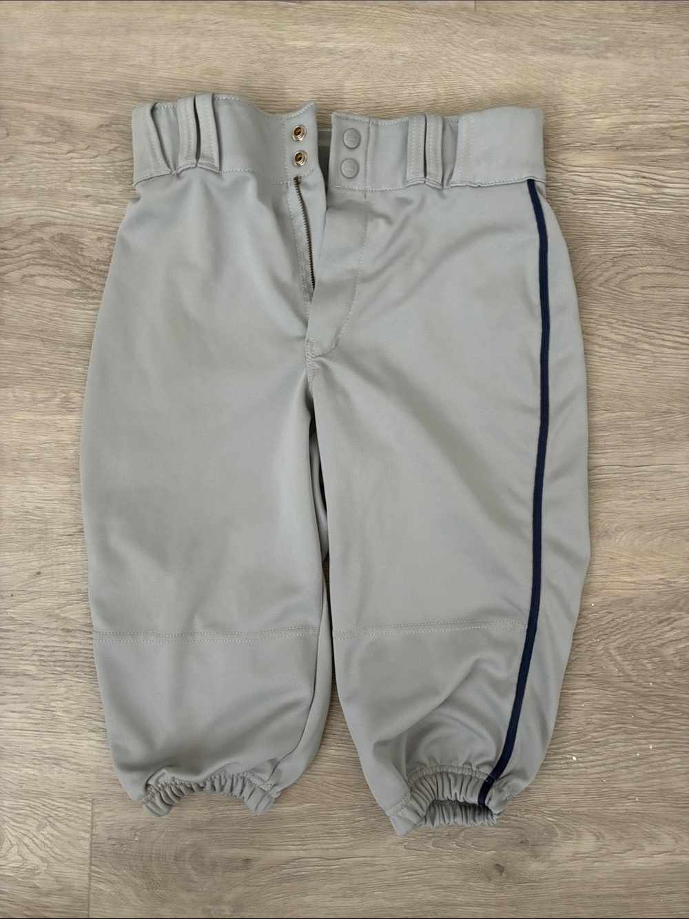 Youth XL Gray Athletic Baseball Pants Knickers with Navy Side Stripe